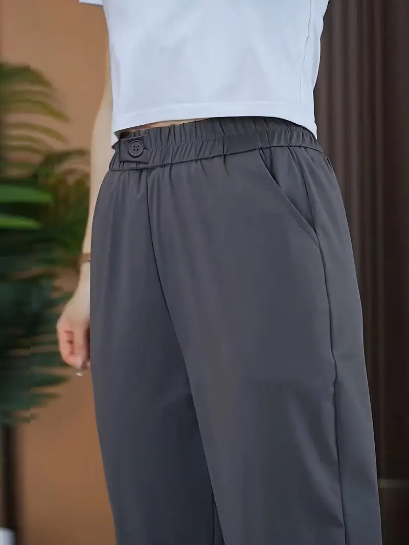 [PAGUE 2 LEVE 3] Calça Feminina Waist em Malha de Seda Gelo com Poliéster e Regulação Térmica (Para Todas as Estações!) + BRINDE Exclusivo