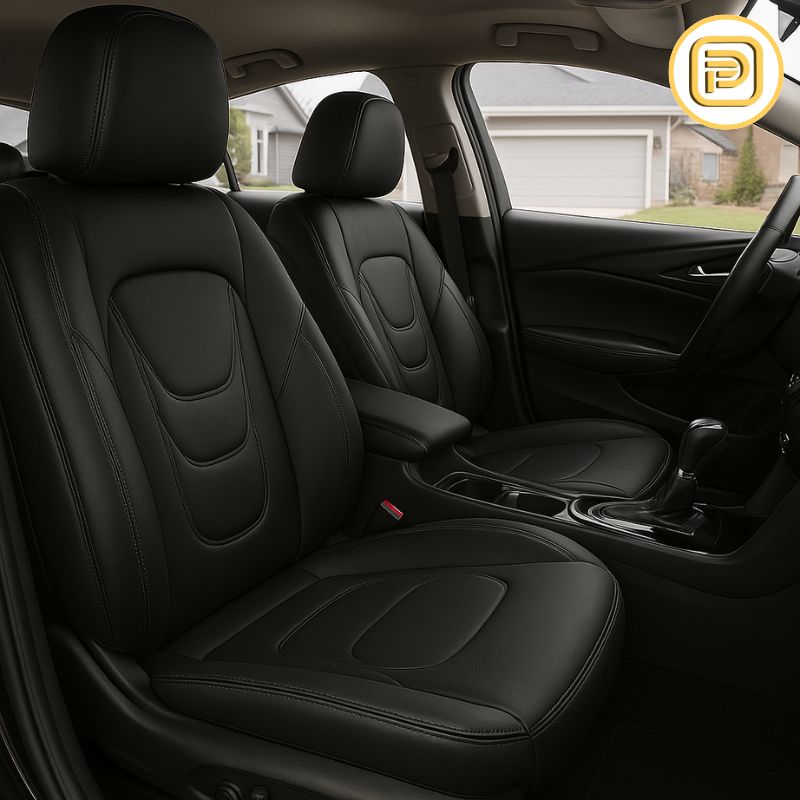 Kit Capa Para Banco de Carro em Couro Legítimo Universal Flatcar + BRINDES: Tapetes Automotivos