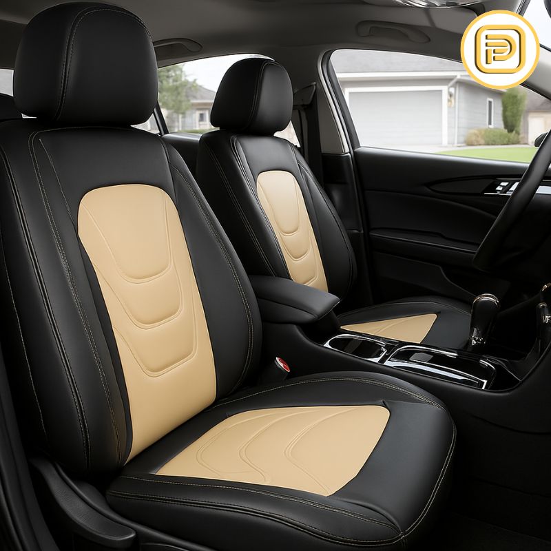 Kit Capa Para Banco de Carro em Couro Legítimo Universal Flatcar + BRINDES: Tapetes Automotivos