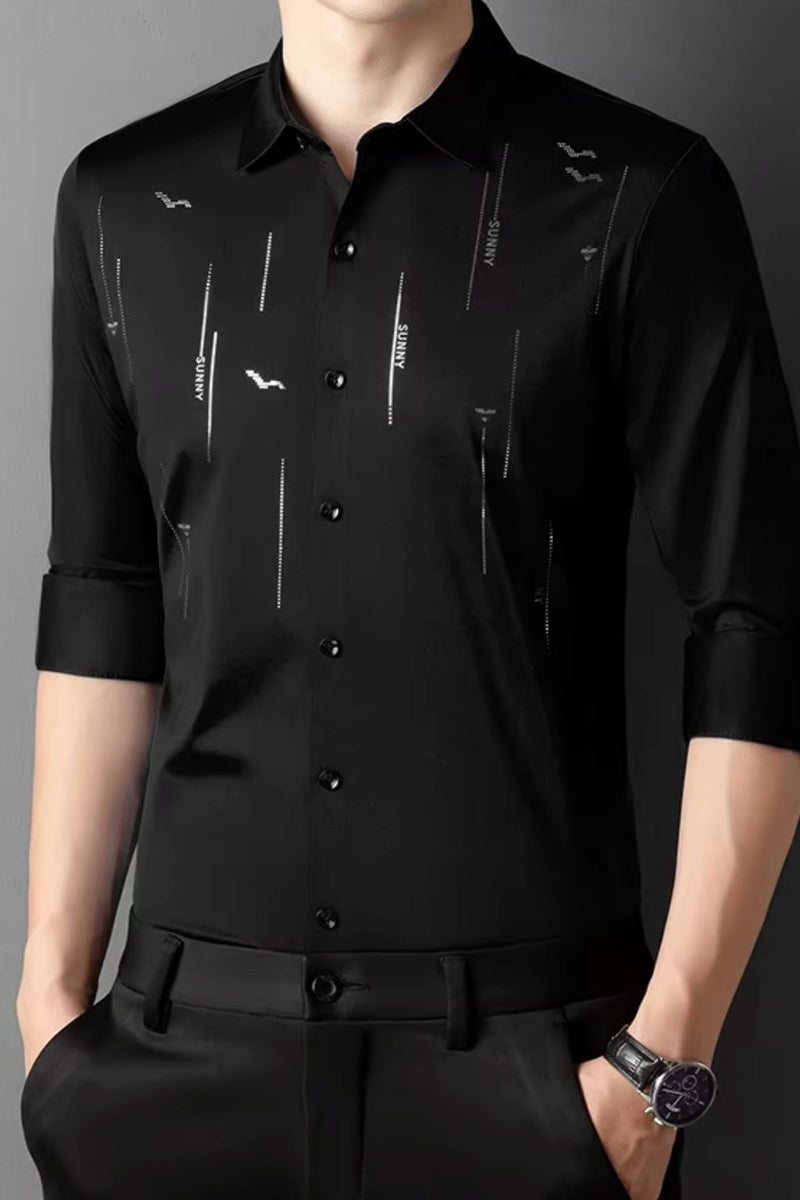 [PAGUE 3 LEVE 5] Camisa Manga Longa Casual Hector em Seda Gelo e Poliéster + BRINDE: Cinto de Couro