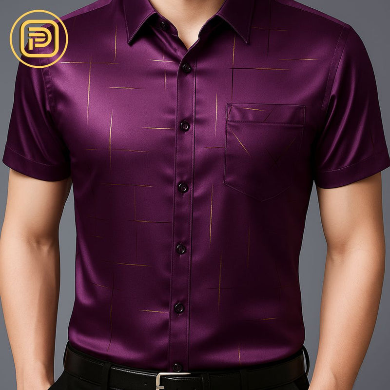[PAGUE 3 LEVE 5] Camisa Social Zathier em Malha de Seda Gelo e Viscose + BRINDES: Cinto, Carteira e Relógio