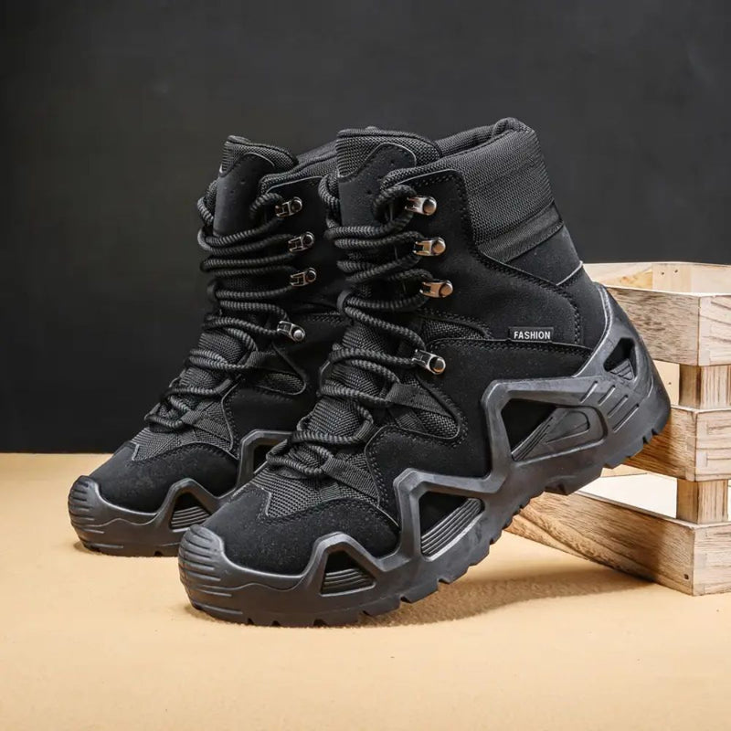 Kit Bota Tática Militar Varkon Masculina em Couro Legítimo e Nylon + BRINDES: Cinto, Carteira e Relógio Tático