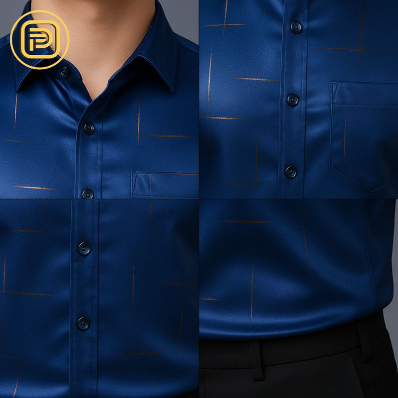 [PAGUE 3 LEVE 5] Camisa Social Zathier em Malha de Seda Gelo e Viscose + BRINDES: Cinto, Carteira e Relógio