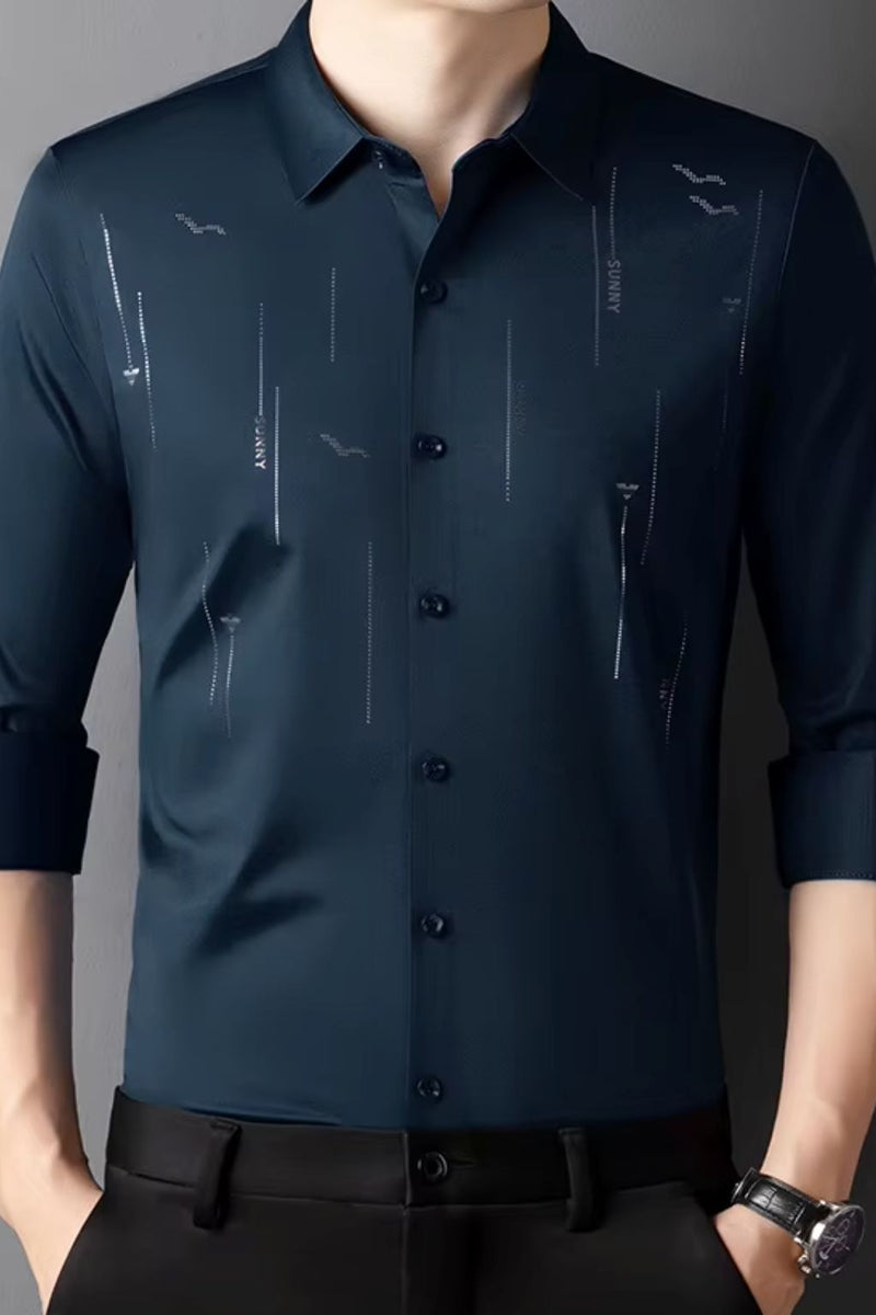 [PAGUE 3 LEVE 5] Camisa Manga Longa Casual Hector em Seda Gelo e Poliéster + BRINDE: Cinto de Couro