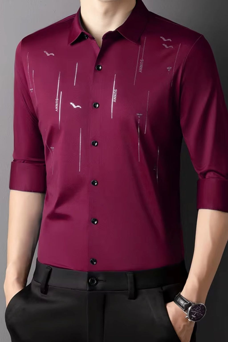 [PAGUE 3 LEVE 5] Camisa Manga Longa Casual Hector em Seda Gelo e Poliéster + BRINDE: Cinto de Couro