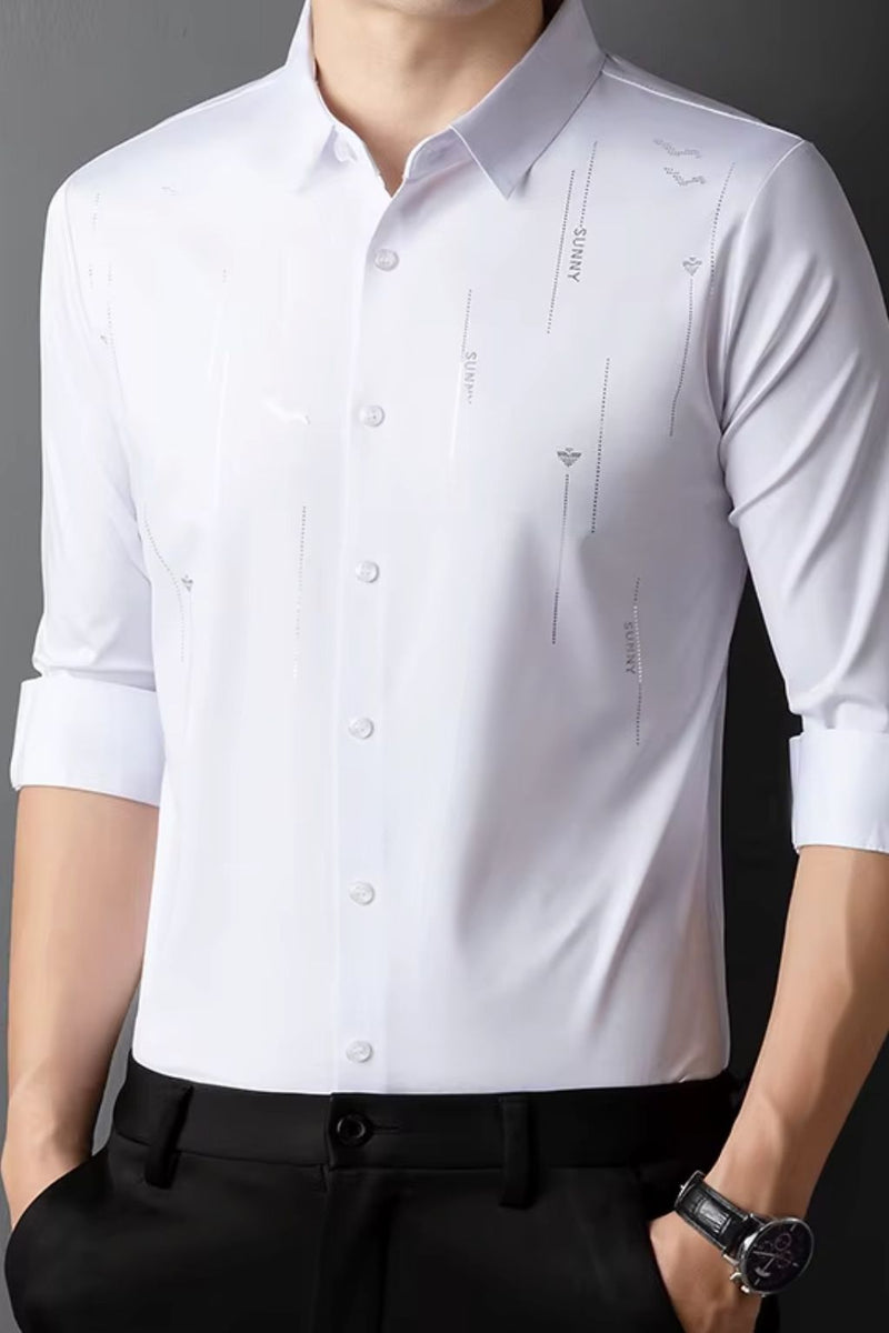 [PAGUE 3 LEVE 5] Camisa Manga Longa Casual Hector em Seda Gelo e Poliéster + BRINDE: Cinto de Couro