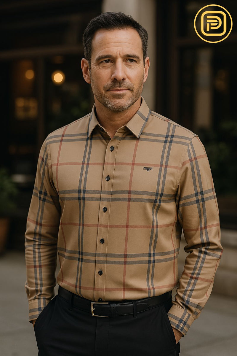 [PAGUE 3 LEVE 5] Kit Camisa Social Masculina Listrada Premium Luxden em Malha de Seda Gelo e Viscose + BRINDES: Cinto, Carteira e Relógio