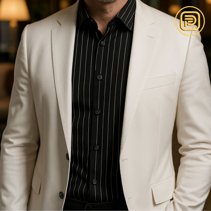 [PAGUE 2 LEVE 4] Kit Camisa Social Listrada Tecnológica Varick em Malha de Seda Gelo (Não Amassa Nem Desbota!) + BRINDES: Cinto, Carteira e Relógio