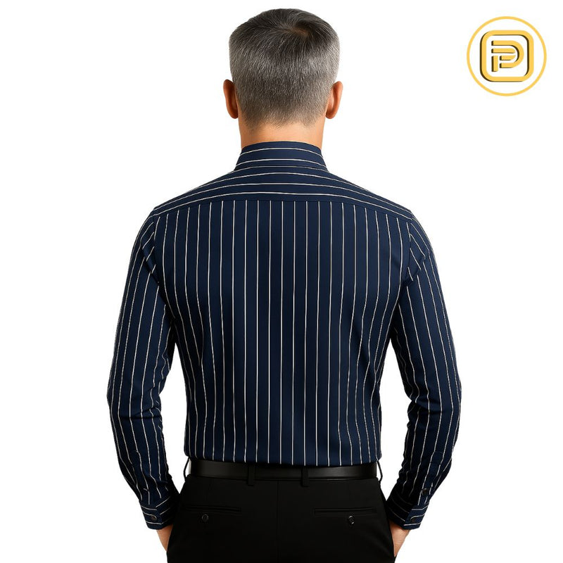 [PAGUE 2 LEVE 4] Kit Camisa Social Listrada Tecnológica Varick em Malha de Seda Gelo (Não Amassa Nem Desbota!) + BRINDES: Cinto, Carteira e Relógio