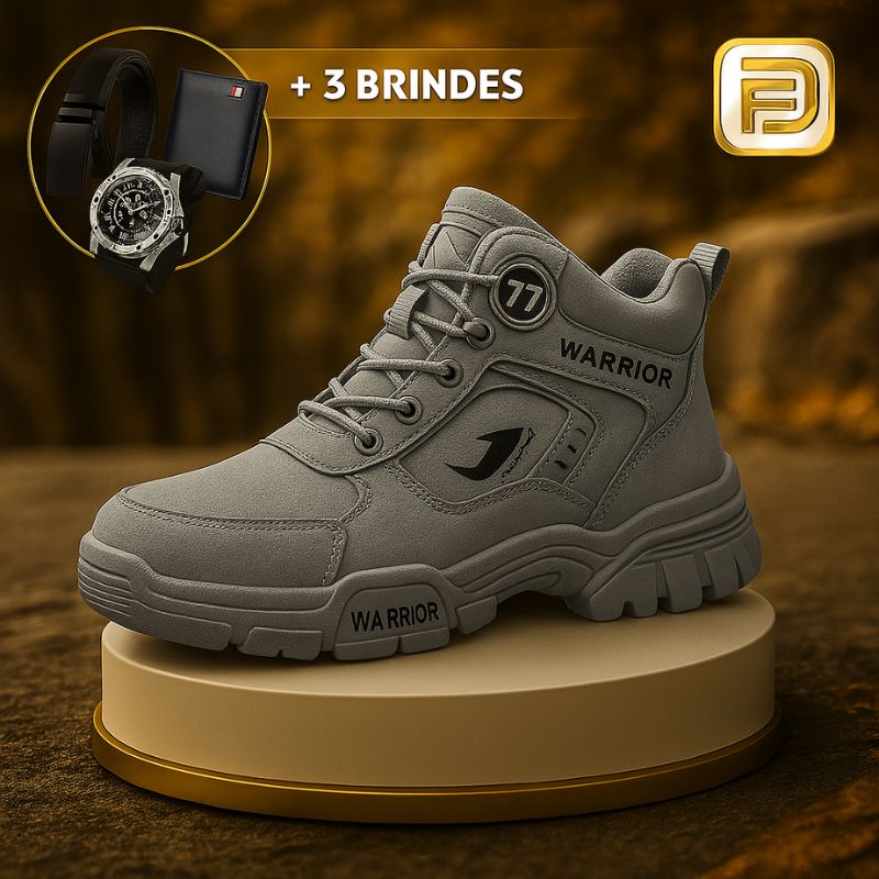 Kit Bota Militar Warrior Masculina de Couro Legitimo + 3 BRINDES: Cinto, Relógio e Carteira