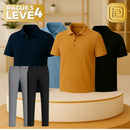 [PAGUE 3 LEVE 4] Camisa Polo Casual em Malha Sem Costura de Seda Gelo e Elastano + BRINDES: 2 Calças Alfaiataria e Cinto