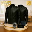 [PAGUE 1 LEVE 2] Jaqueta Masculina Hermes em Couro Legíitmo + BRINDES: Cinto, Carteira e Relógio