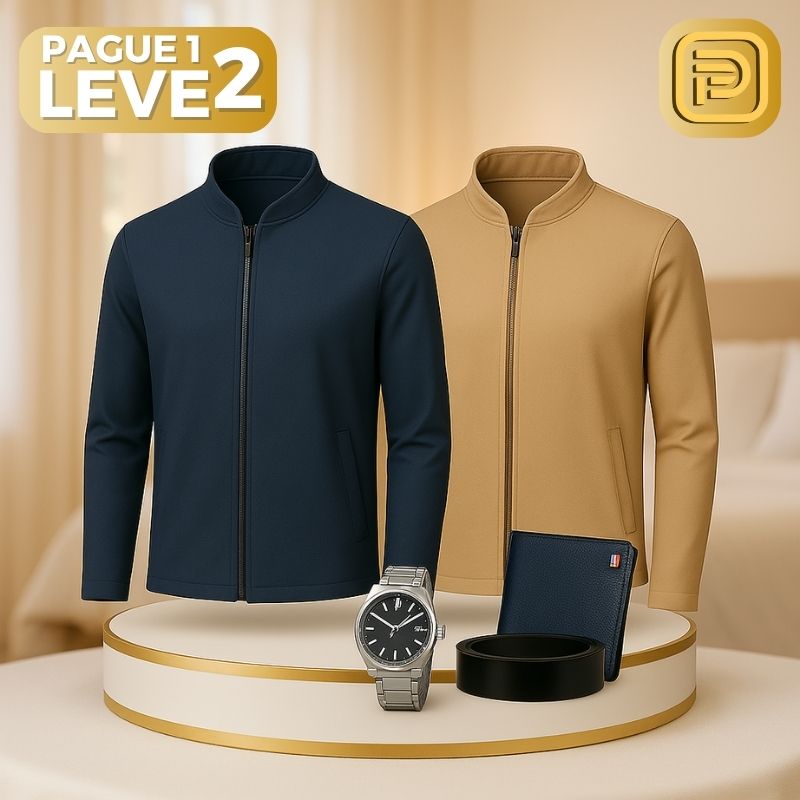 [PAGUE 1 LEVE 2] Jaqueta Casual Florenzo em Algodão Peruano, Seda Gelo e Poliéster + BRINDES: Relógio e Cinto de Couro