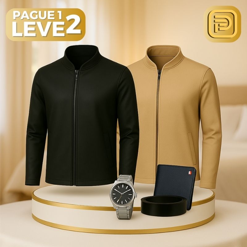 [PAGUE 1 LEVE 2] Jaqueta Casual Florenzo em Algodão Peruano, Seda Gelo e Poliéster + BRINDES: Relógio e Cinto de Couro