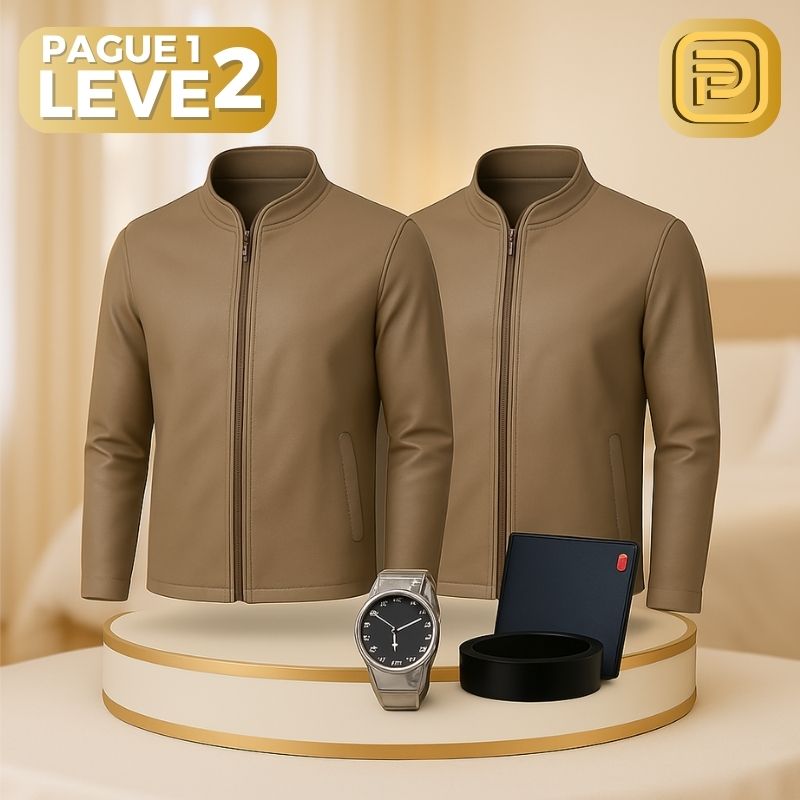 [PAGUE 1 LEVE 2] Jaqueta Casual Florenzo em Algodão Peruano, Seda Gelo e Poliéster + BRINDES: Relógio e Cinto de Couro