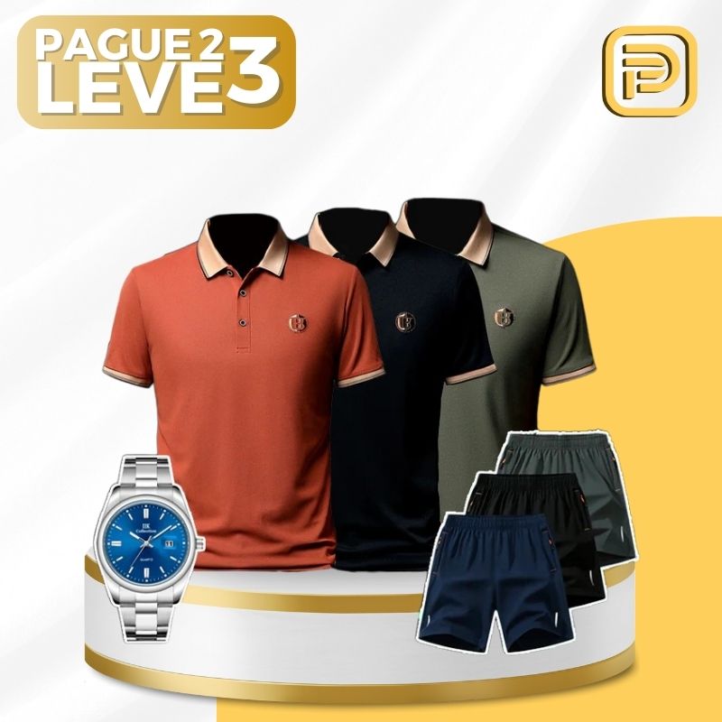 [PAGUE 2 LEVE 3] Camisa Polo Bricks em Viscose e Elastano + BRINDES: 3 Bermudas e Relógio