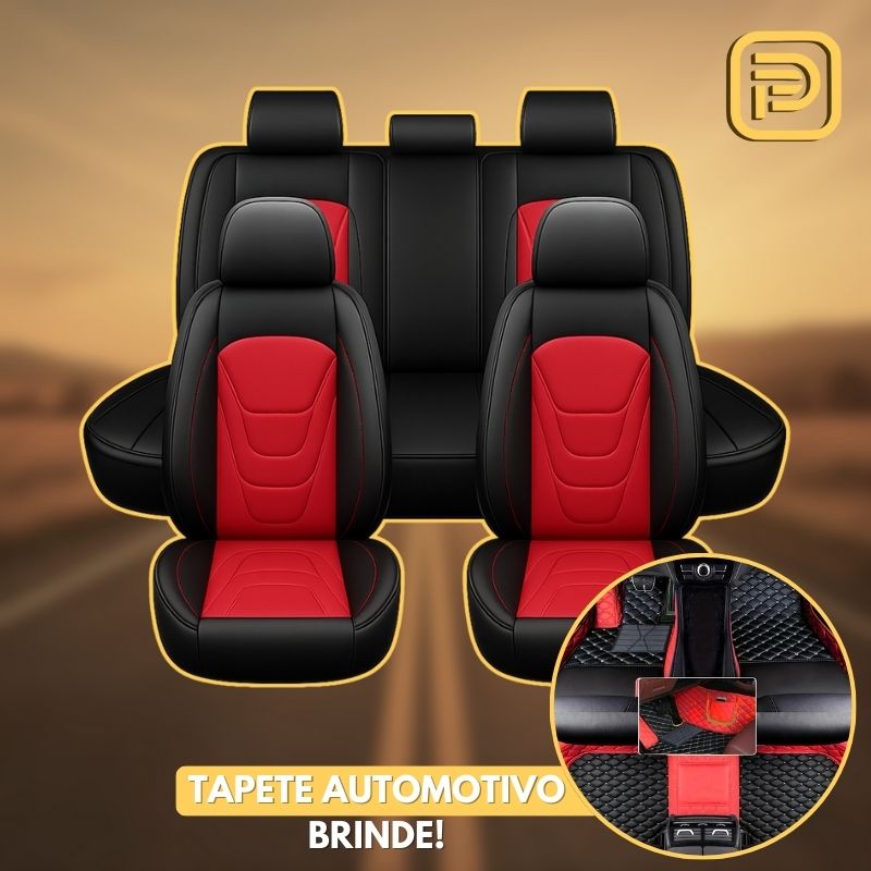 Kit Capa Para Banco de Carro em Couro Legítimo Universal Flatcar + BRINDES: Tapetes Automotivos