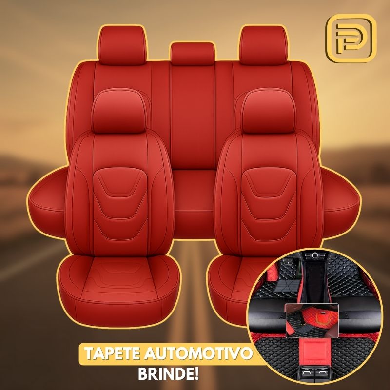 Kit Capa Para Banco de Carro em Couro Legítimo Universal Flatcar + BRINDES: Tapetes Automotivos