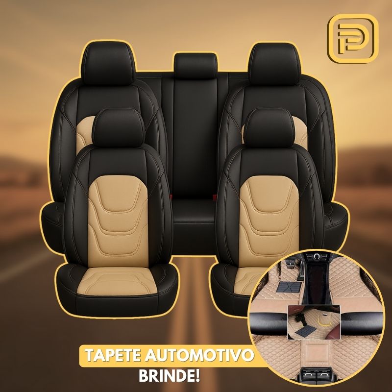 Kit Capa Para Banco de Carro em Couro Legítimo Universal Flatcar + BRINDES: Tapetes Automotivos