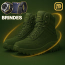 Kit Bota Tática Militar Tarkos Masculina em Couro Legítimo e Nylon + BRINDES: Cinto, Carteira e Relógio Tático