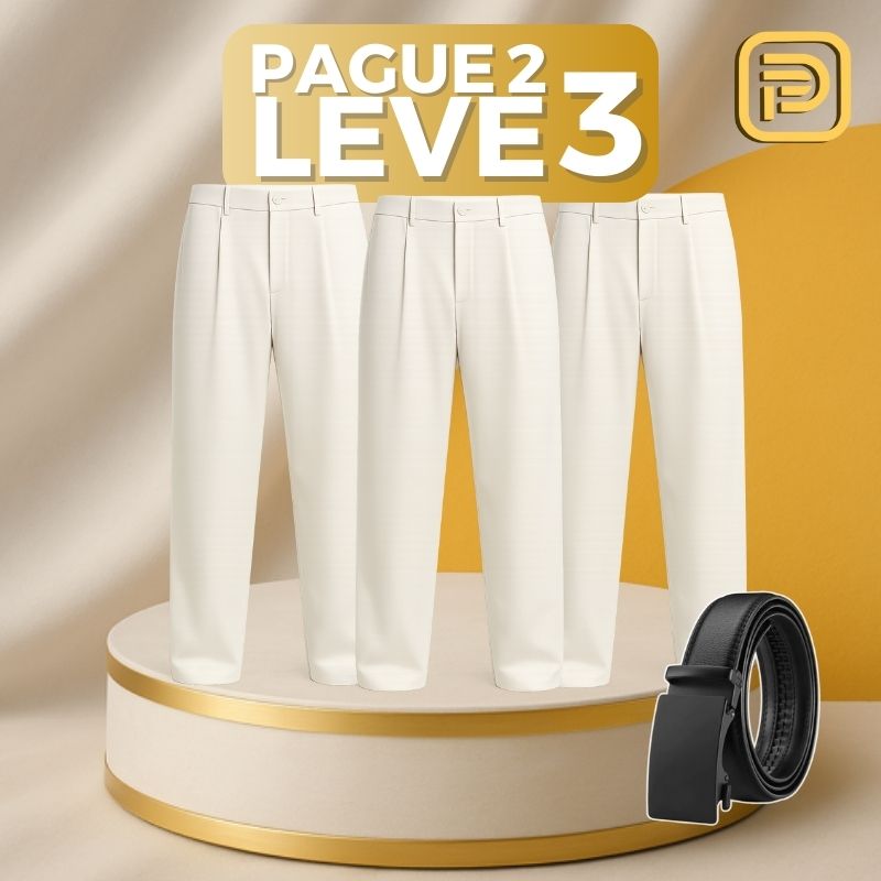 [PAGUE 2 LEVE 3] Kit Calça Masculina de Alfaiataria Venetto em Seda Gelo e Poliéster + BRINDE: Cinto