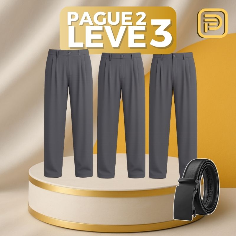 [PAGUE 2 LEVE 3] Kit Calça Masculina de Alfaiataria Venetto em Seda Gelo e Poliéster + BRINDE: Cinto