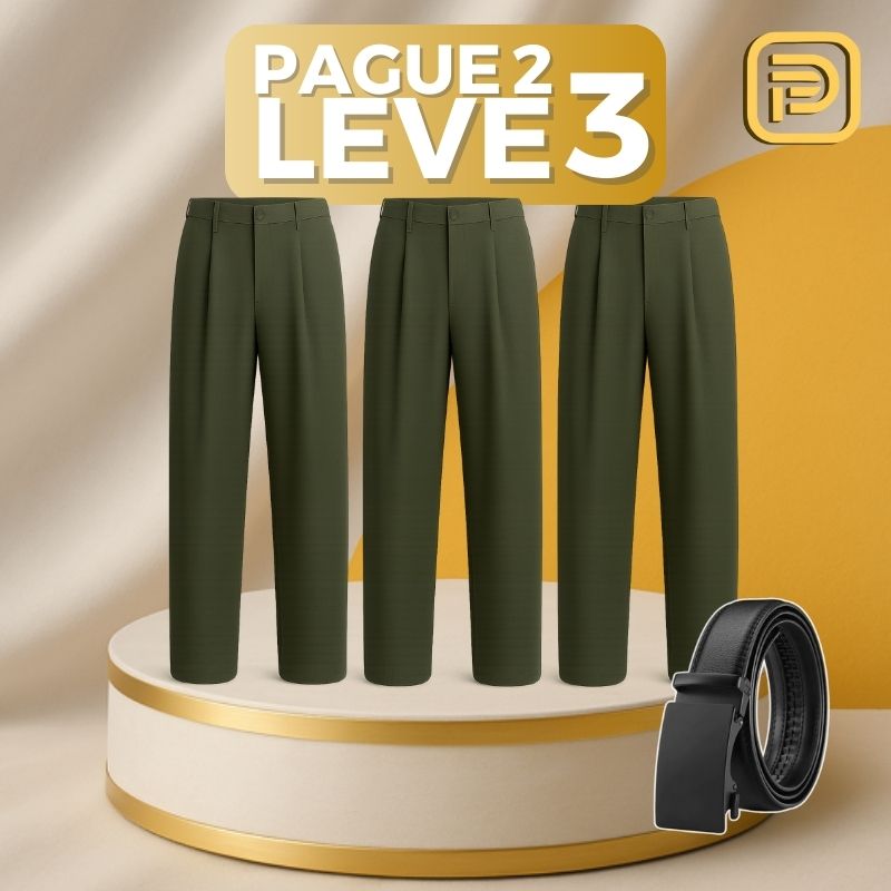 [PAGUE 2 LEVE 3] Kit Calça Masculina de Alfaiataria Venetto em Seda Gelo e Poliéster + BRINDE: Cinto