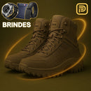 Kit Bota Tática Militar Tarkos Masculina em Couro Legítimo e Nylon + BRINDES: Cinto, Carteira e Relógio Tático