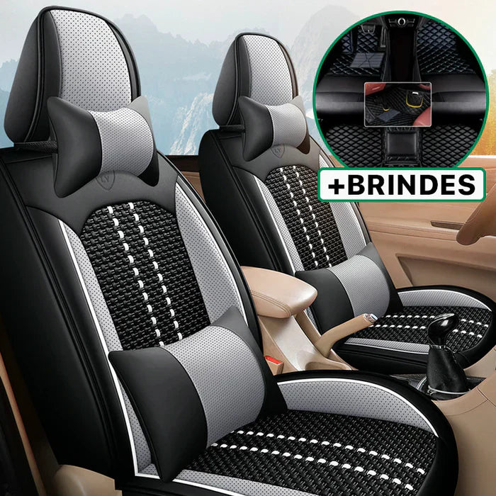 Capa Universal Hermen Completa para Carro em Couro Legítimo com AirBag + BRINDES: Tapetes Automotivos