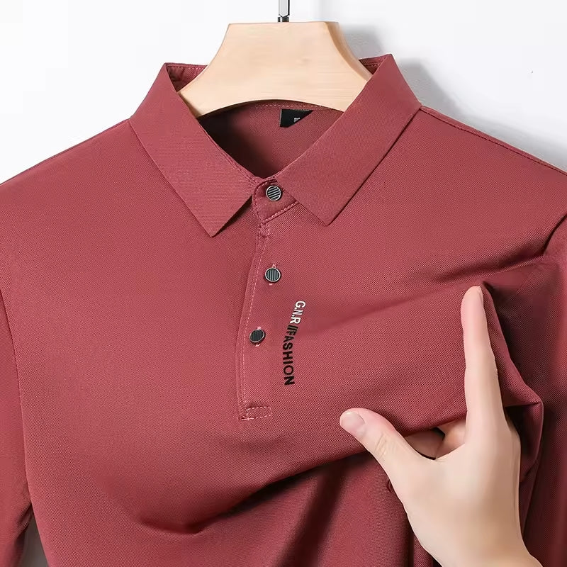 [PAGUE 2 LEVE 3] Camisa Polo Manga Longa Casual Patrick em Seda Gelo, Poliéster e Elastano + BRINDES: 2 Calças e Cinto