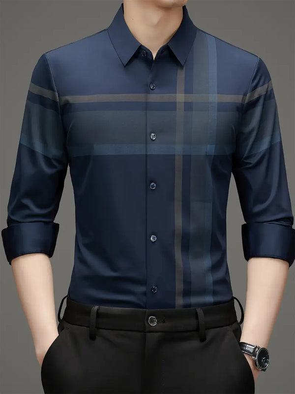 [PAGUE 3 LEVE 5] Camisa Social Manga Longa Britsh Em Seda Gelo Com Elastano + BRINDES: Relógio, Carteira e Óculos de Sol