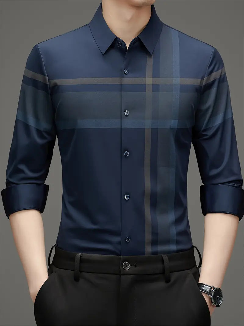 [PAGUE 3 LEVE 5] Camisa Social Manga Longa Britsh Em Seda Gelo Com Elastano + BRINDES: Relógio, Carteira e Óculos de Sol