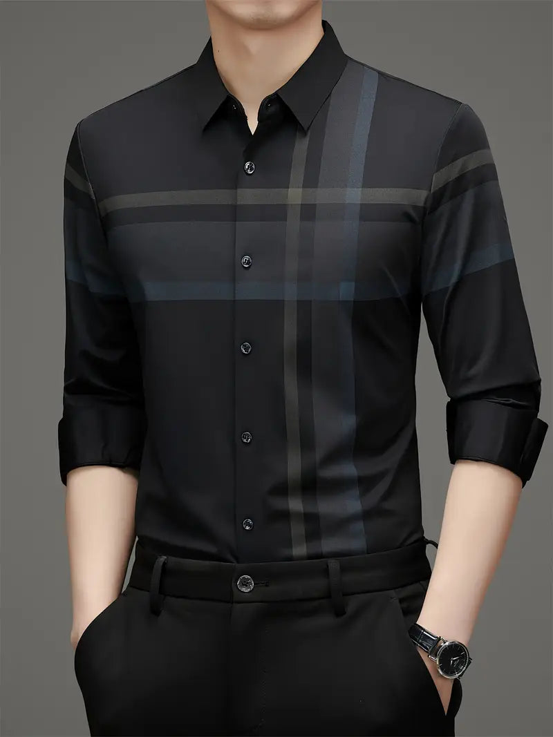 [PAGUE 3 LEVE 5] Camisa Social Manga Longa Britsh Em Seda Gelo Com Elastano + BRINDES: Relógio, Carteira e Óculos de Sol