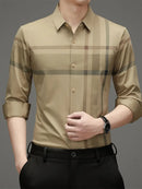 [PAGUE 3 LEVE 5] Camisa Social Manga Longa Britsh Em Seda Gelo Com Elastano + BRINDES: Relógio, Carteira e Óculos de Sol