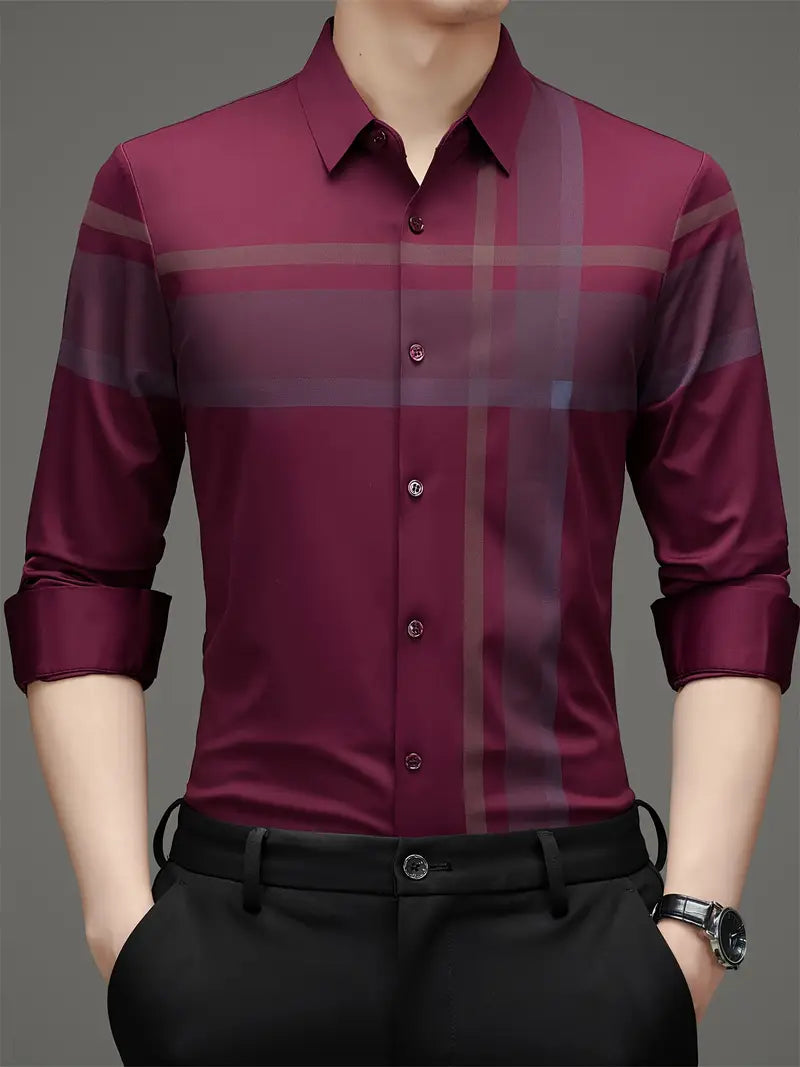 [PAGUE 3 LEVE 5] Camisa Social Manga Longa Britsh Em Seda Gelo Com Elastano + BRINDES: Relógio, Carteira e Óculos de Sol