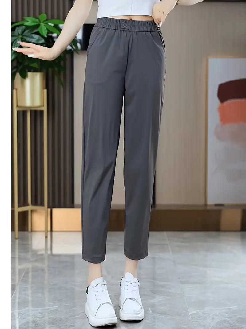 [PAGUE 2 LEVE 3] Calça Feminina Waist em Malha de Seda Gelo com Poliéster e Regulação Térmica (Para Todas as Estações!) + BRINDE Exclusivo