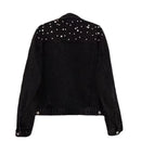 Jaqueta feminina Casual De inverno Jeans Com Pérolas Gola Curta - Promoção de Inverno 2025