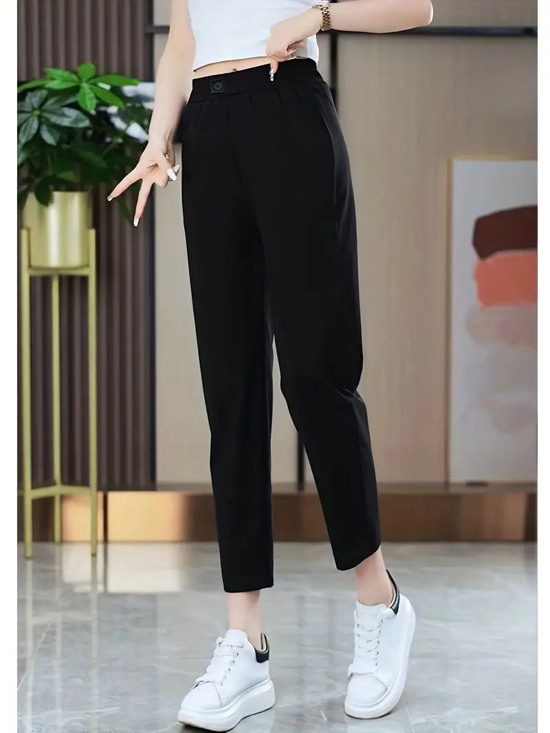 [PAGUE 2 LEVE 3] Calça Feminina Waist em Malha de Seda Gelo com Poliéster e Regulação Térmica (Para Todas as Estações!) + BRINDE Exclusivo